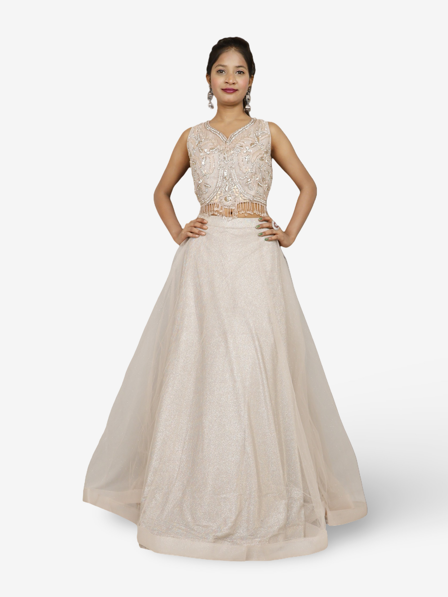 Multi color lehenga with choli peals work and sequins with dupatta for women by Shreekama-2