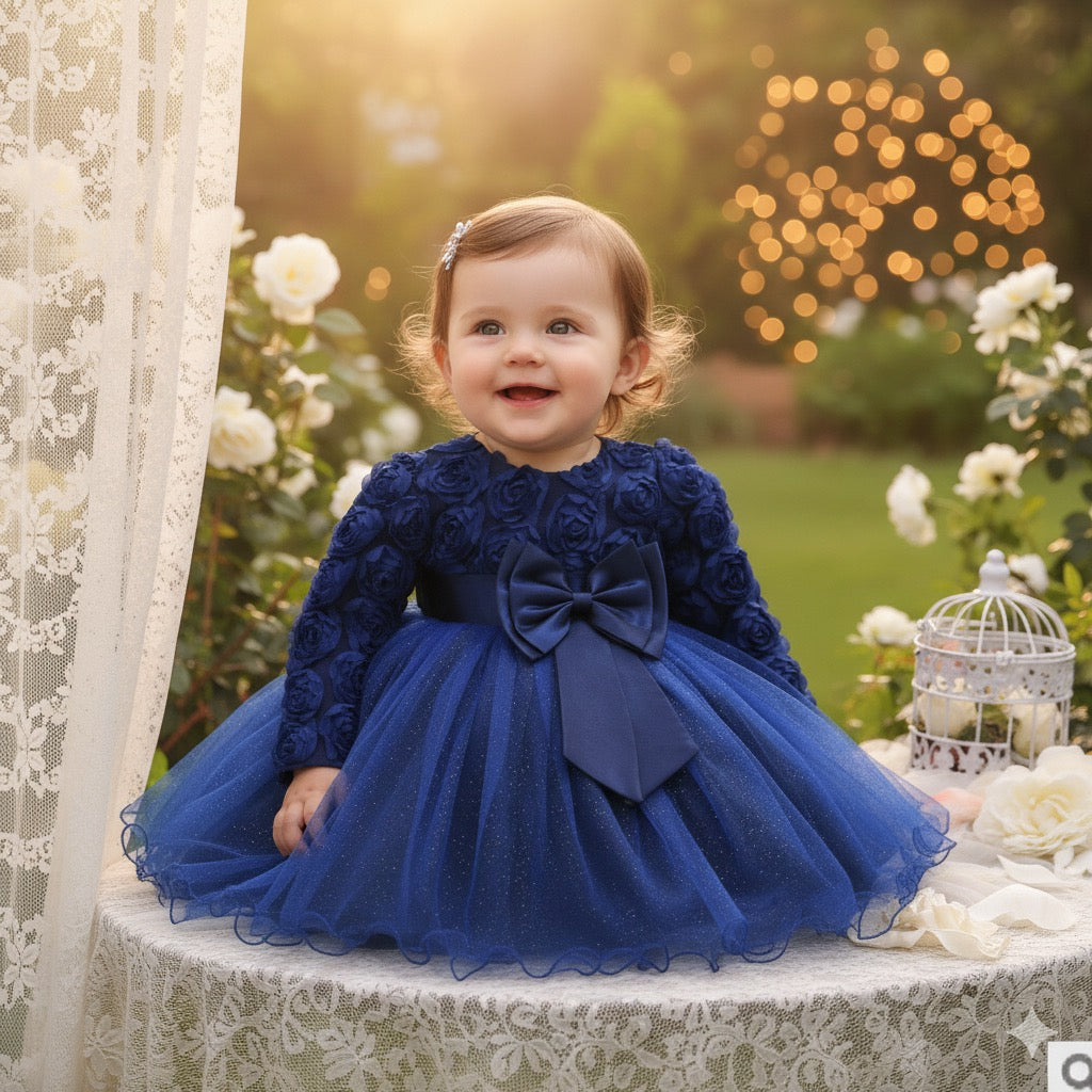 Long-sleeved girls dress rose children's wedding dress skirt