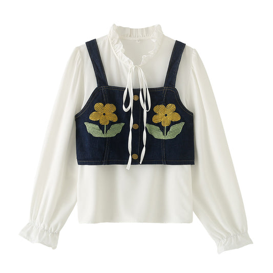 Camisole Long-sleeve Shirt And Skirt Set