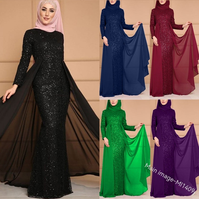 Noble Elegant Slim Slimming Sequined Ladies Gift Retro Style Long Fish Tail Dress