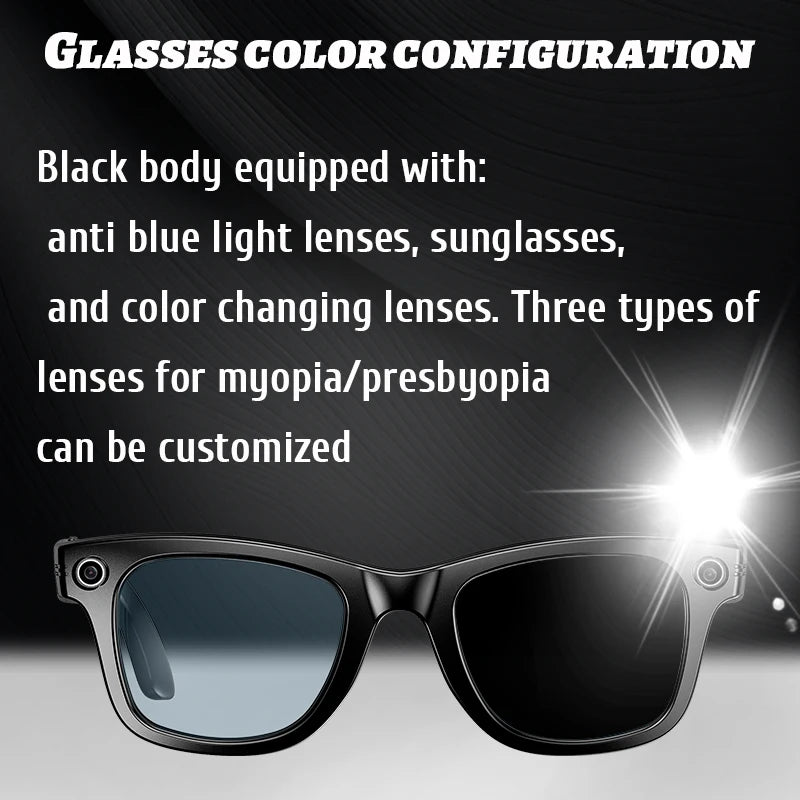 AI Smart Glasses 8MP HD Camera Video Bluetooth Call Intelnt Translation 270Mah Battery Voice Assistant Music Sunglasses