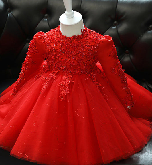 Baby Girl Princess Dress Flower Girl Wedding High-end Long Sleeve