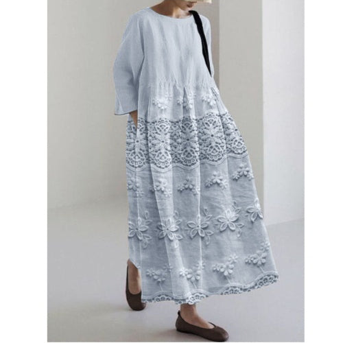 Womens 3D-printed Fashion Plus-size Loose Casual Long-sleeve Dress