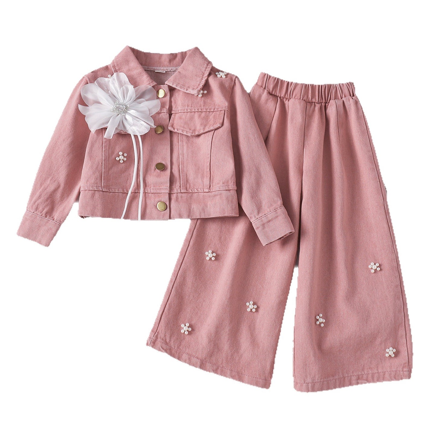 Pearl Flower Wide-leg Pants Princess Style Two-piece Set