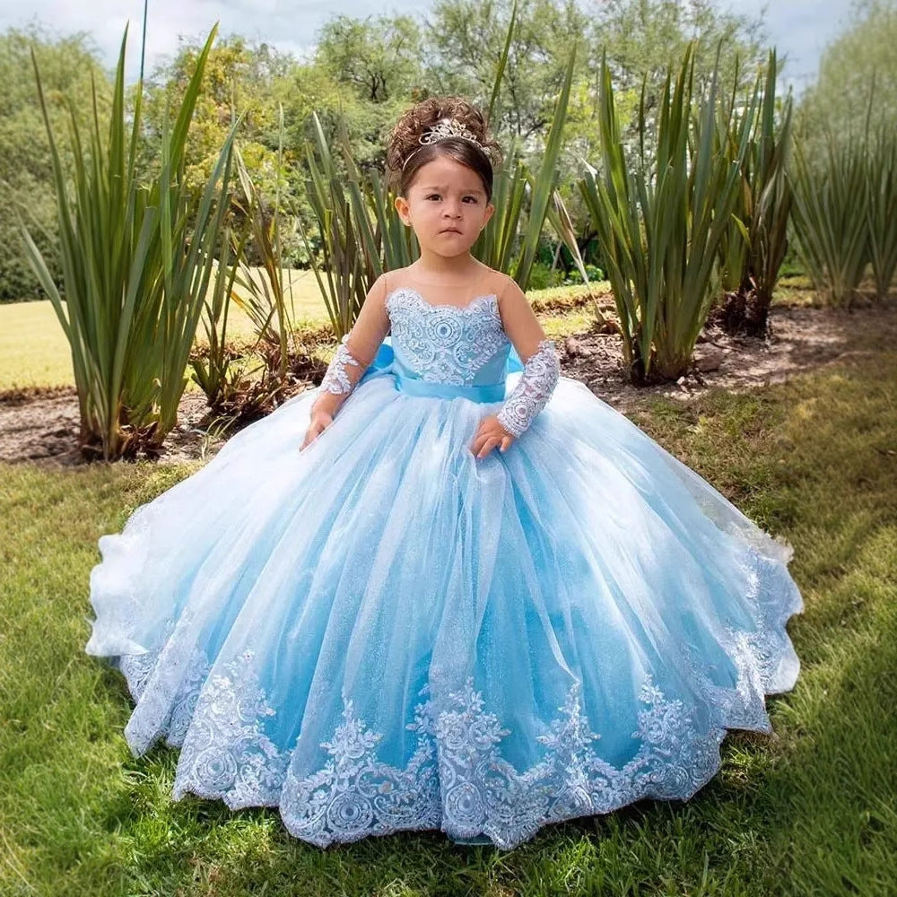 Girls' Long Small Trailing Lace Mesh Bubble Skirt