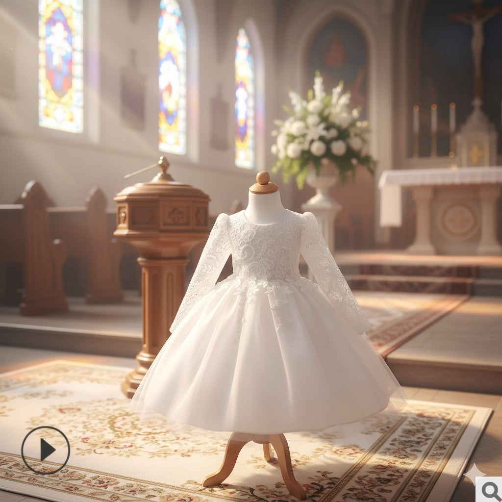 Long-sleeved girls dress rose children's wedding dress skirt