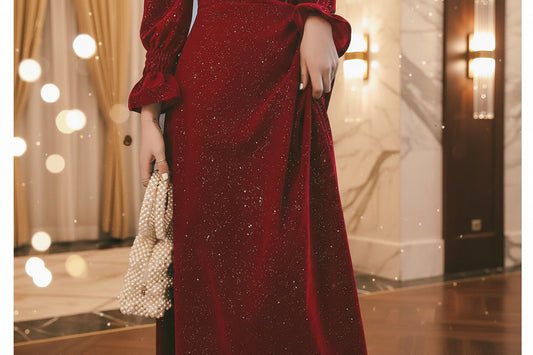 Bridal Toast Attire Red Autumn Party Look