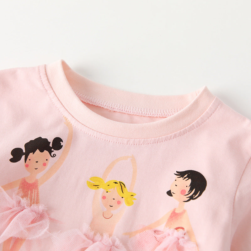 Cute Crew-neck Long-sleeve Dress Suitable For Toddlers