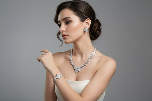 The Dazzling Set Is Handcrafted With Copper And Set With Zircon Stones.