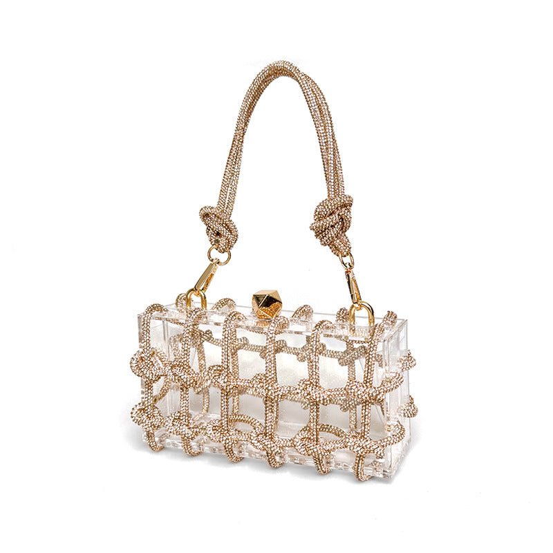 French Sweet Shiny Rhinestone Banquet Small Square Bag
