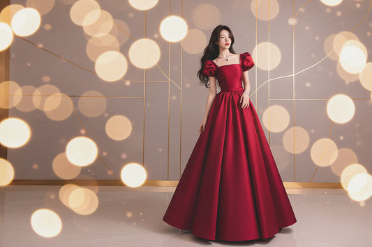 Winter Wine Red Engagement Daily French Princess On The Run Satin Dress