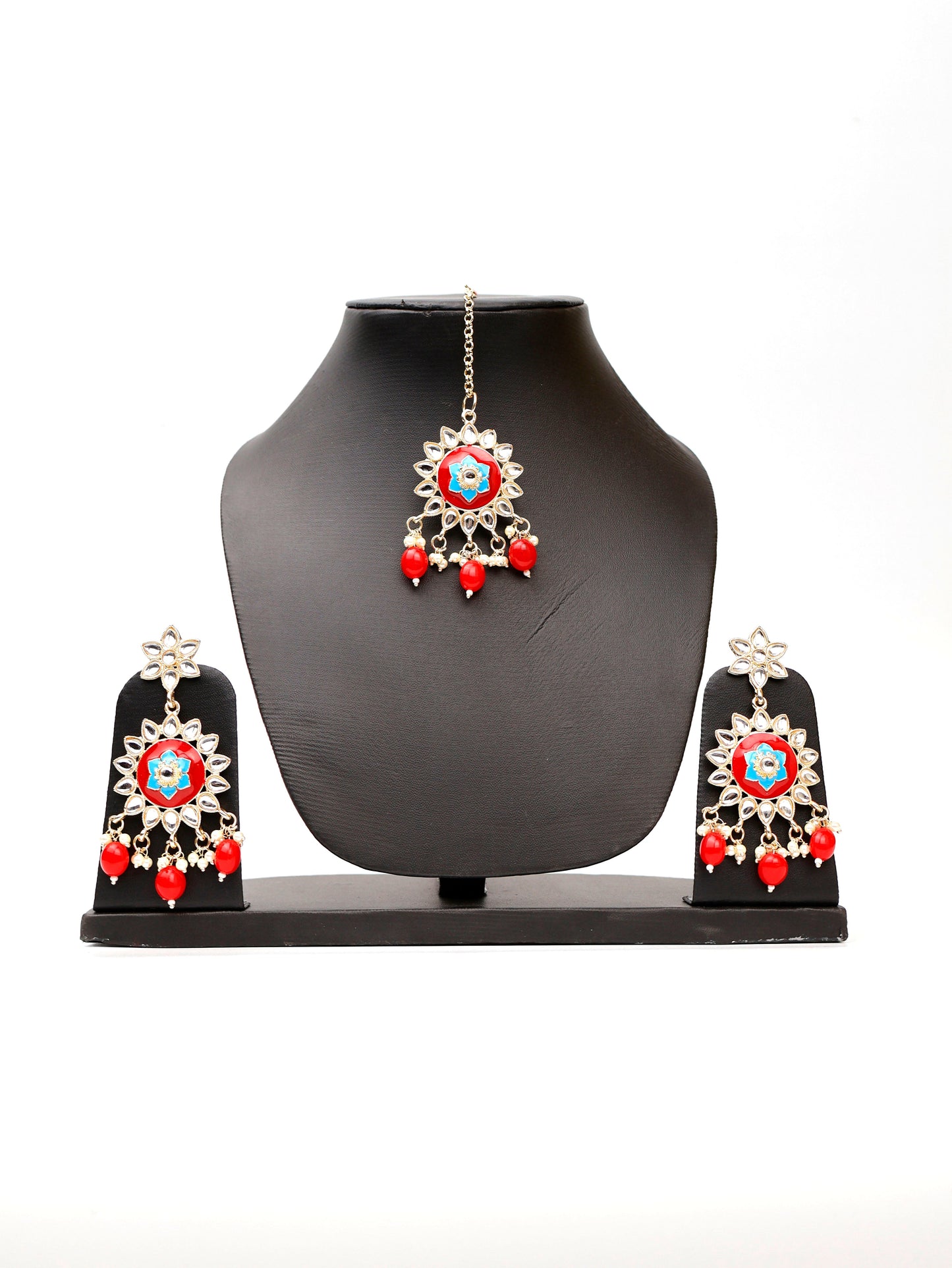 Multicolor Kundan and Pearl Choker Style Necklace Set with Earings and Mang Tikka-2