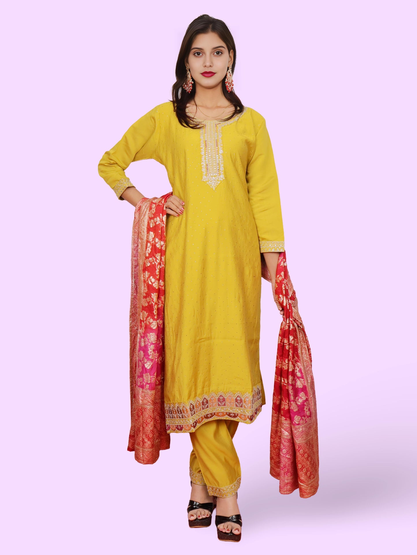 Woman Straight Suit Set with Pant-Dupatta-5