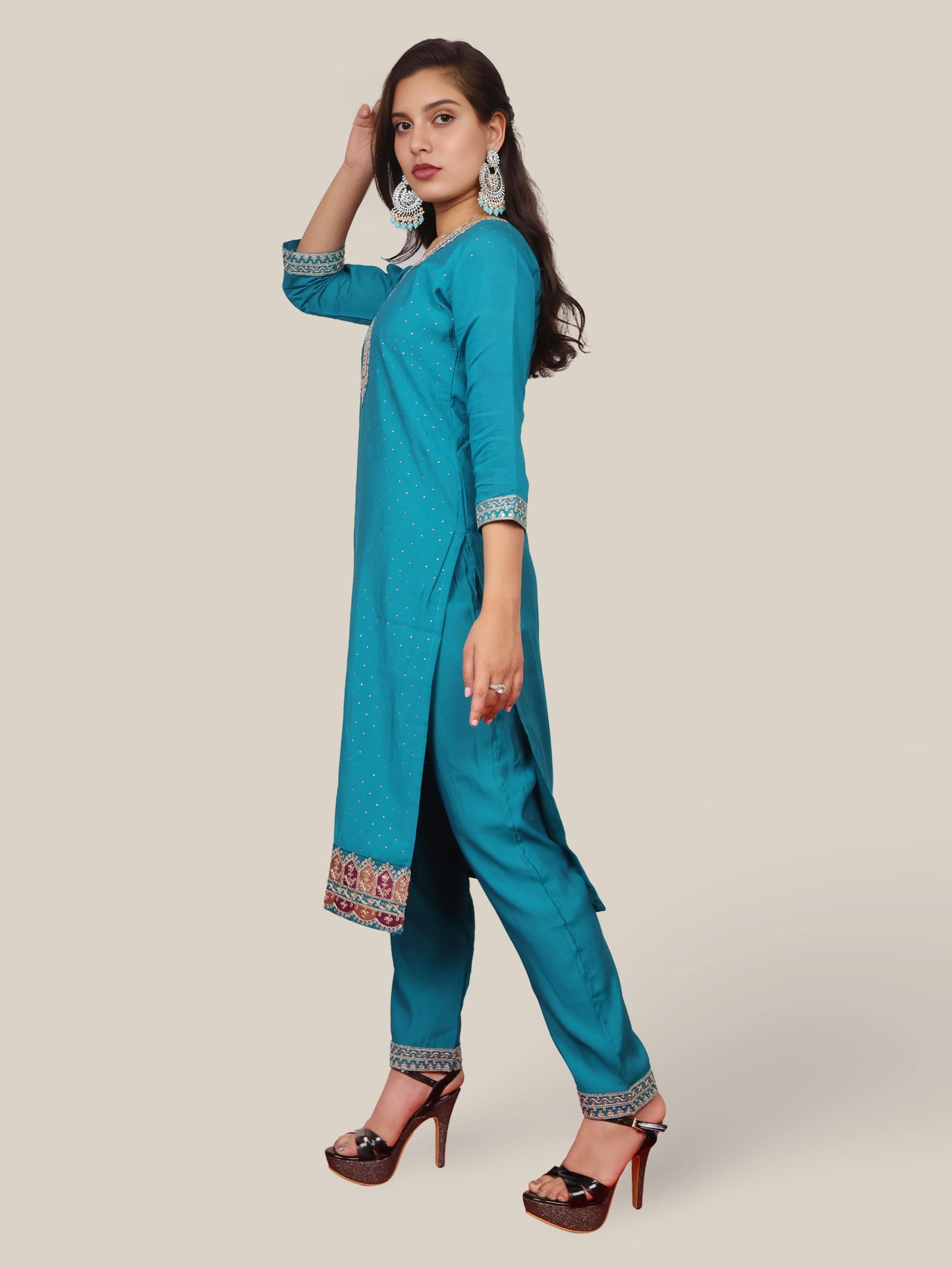 Woman Straight Suit Set with Pant-Dupatta-1