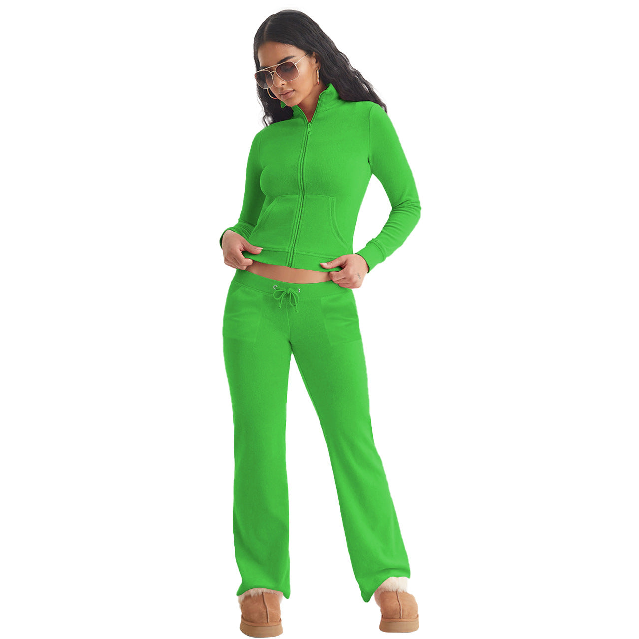 Stylish Casual Two-Piece Set With Silver Fox Fleece Stand Collar