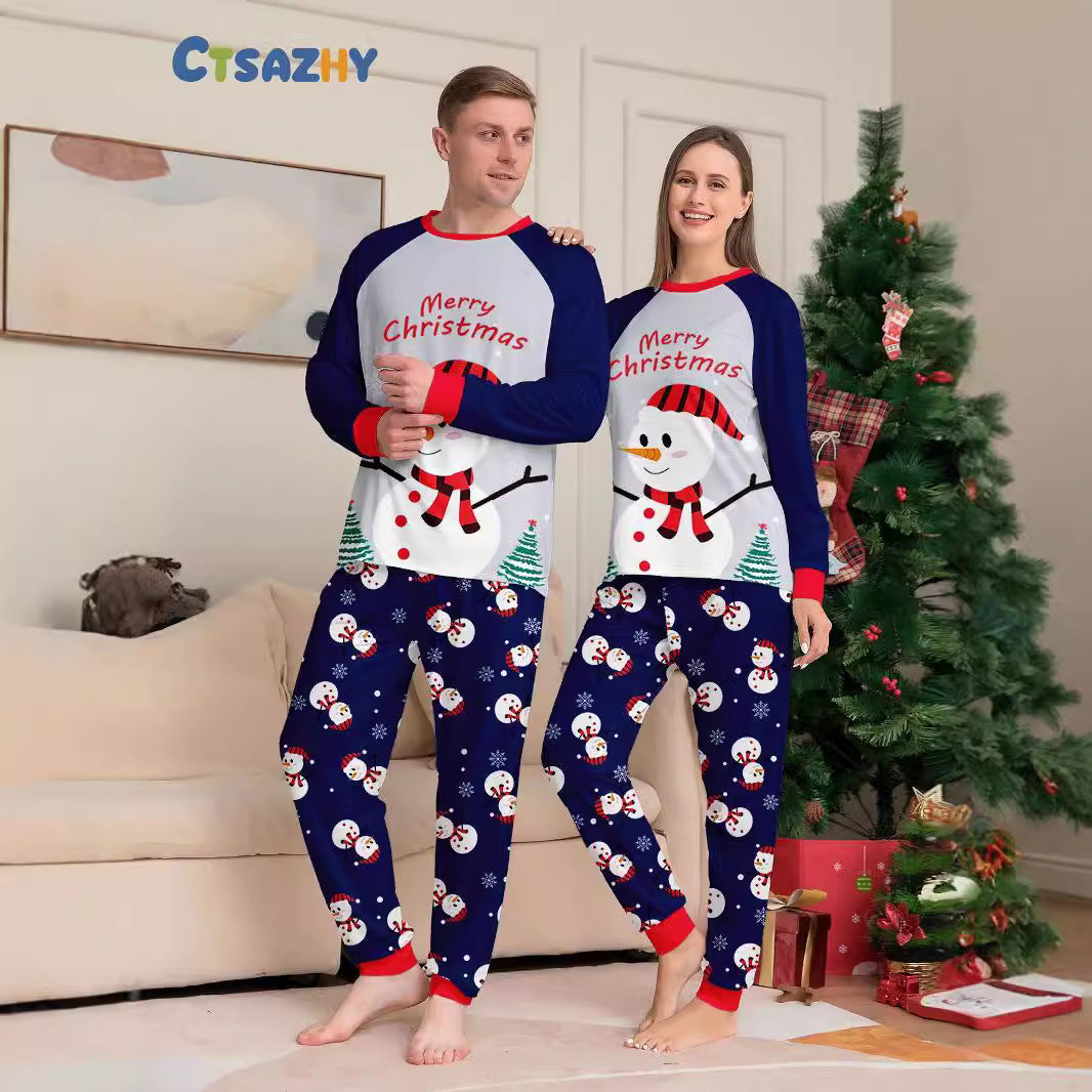 Snowman Snowflake Letter Cartoon Christmas Parent-child Printed Homewear Pajamas