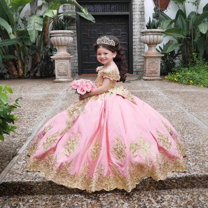 Girls Evening Dress Half Sleeve Pettiskirt Floor-length Performance Host Birthday Piano