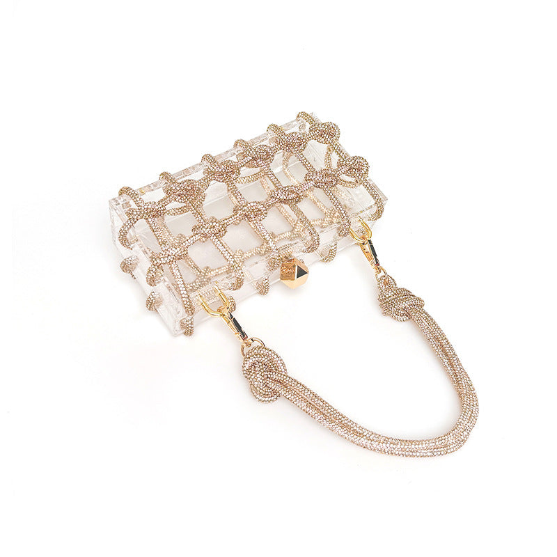 French Sweet Shiny Rhinestone Banquet Small Square Bag