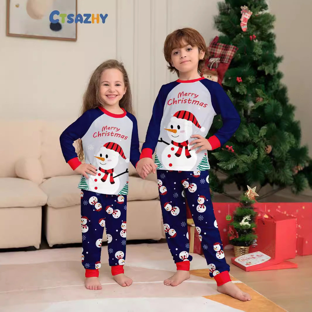 Snowman Snowflake Letter Cartoon Christmas Parent-child Printed Homewear Pajamas